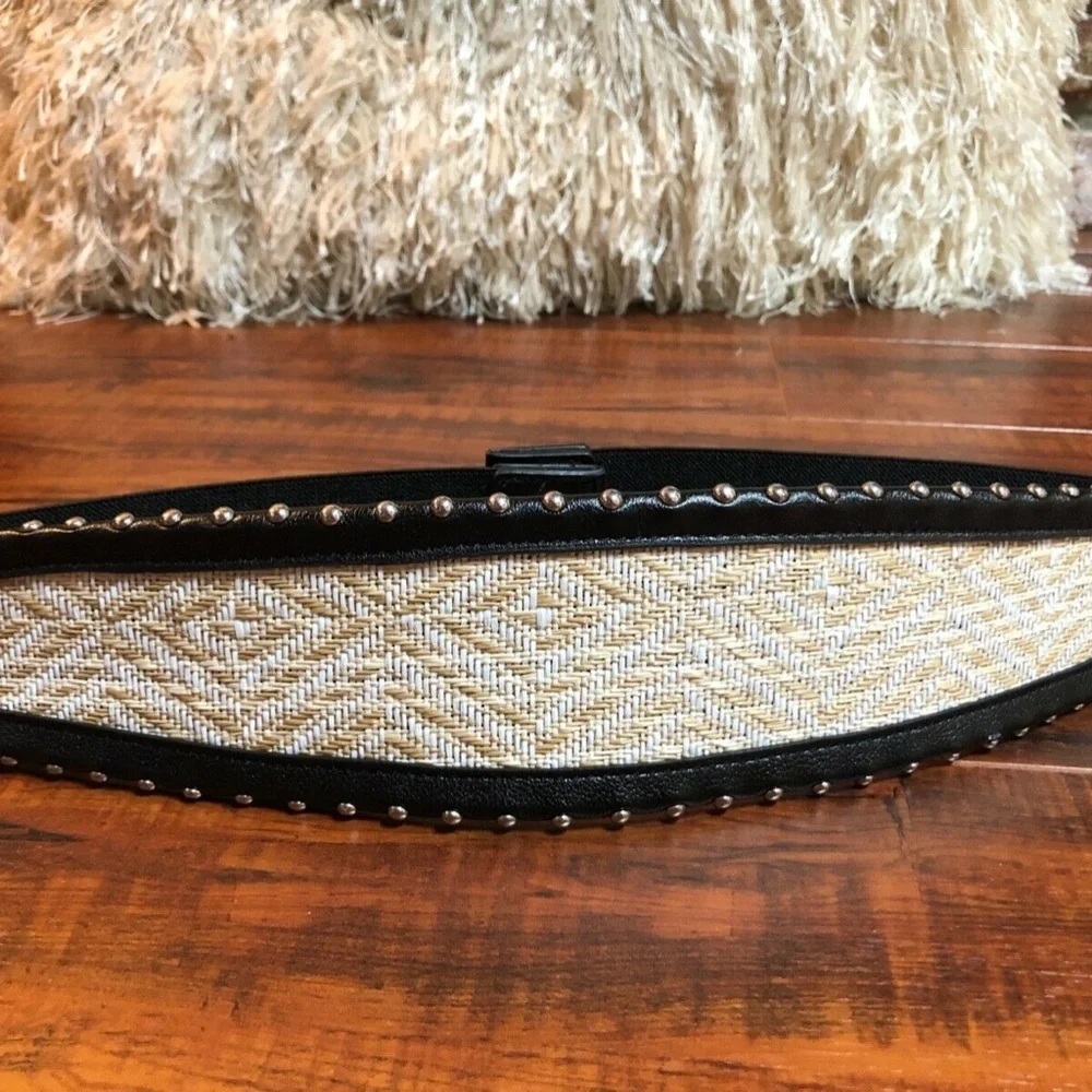 Ivory Woven Black Silver Studded BoHo Hippy Belt